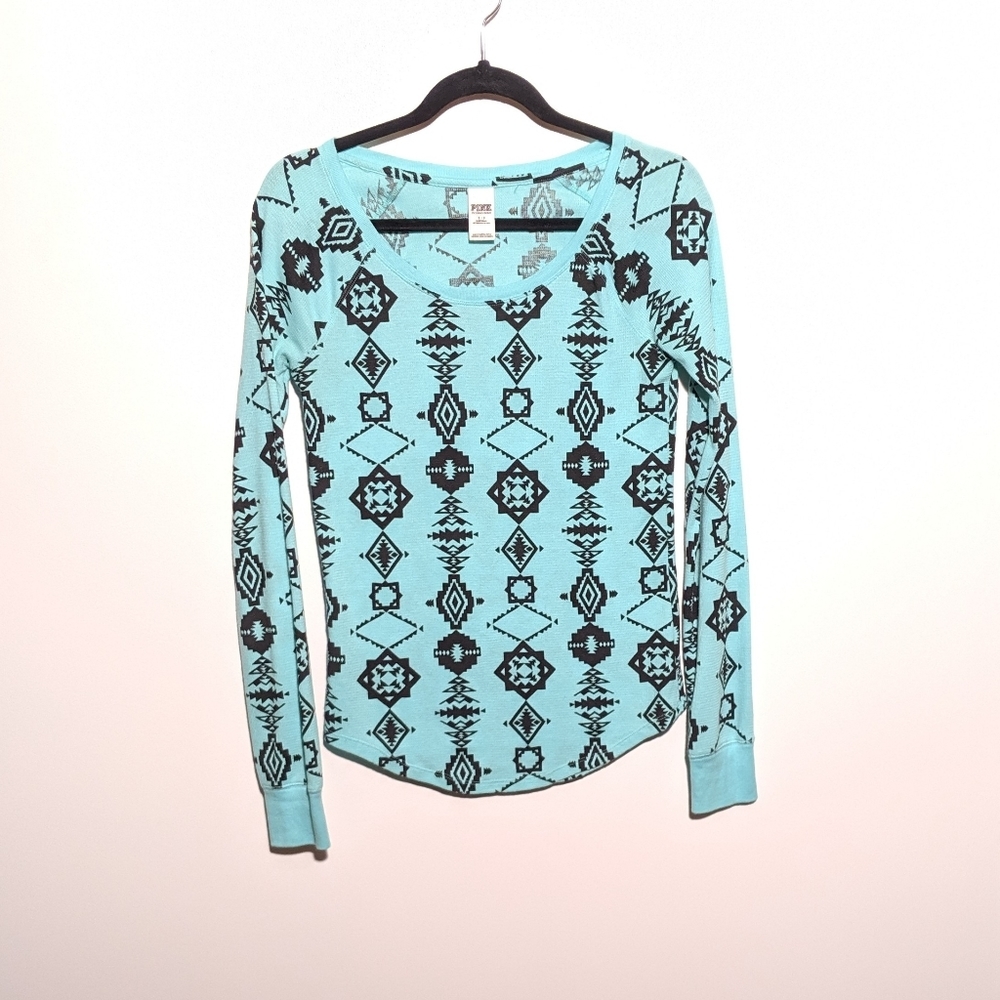 PINK Victoria's Secret Aqua Blue Aztec Long Sleeve Top